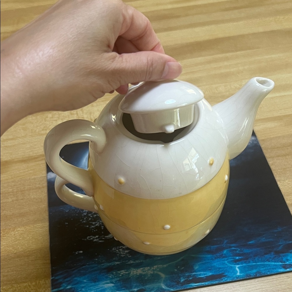 #0949+ Pacific Rim Vintage Hand Painted Yellow & Cream Teapot Set - Picture 3 of 13